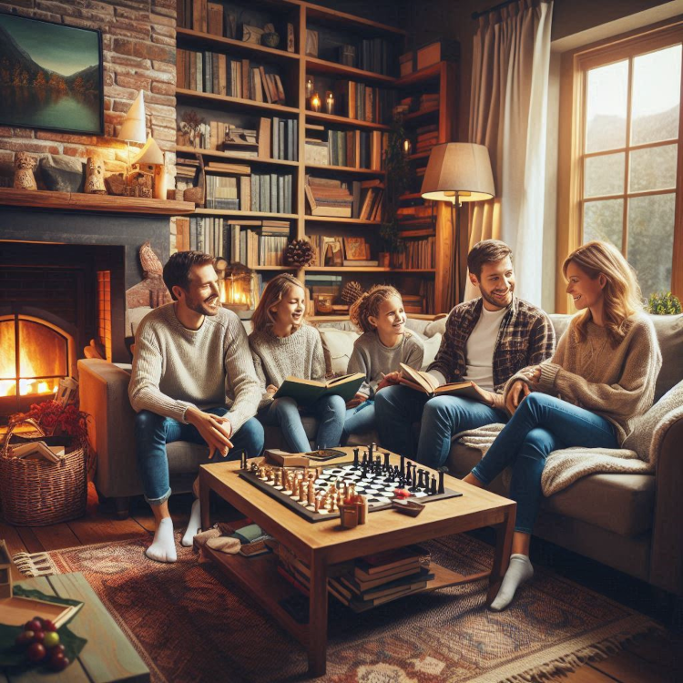 family relaxing in a cozy living room