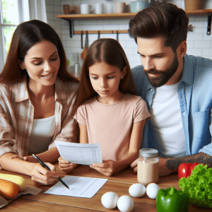 A family reviewing a shopping list