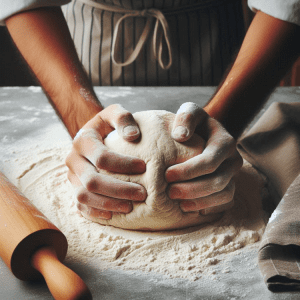 A person kneading dough