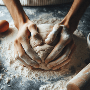Hands kneading bread dough